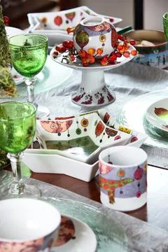 Table with dishes Stock Photos