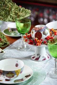 Table with dishes Stock Photos