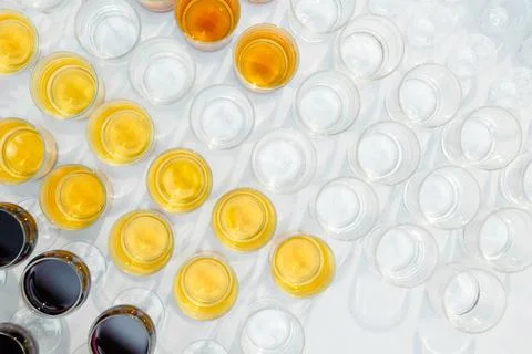 Table with drinks in glasses top view Stock Photos