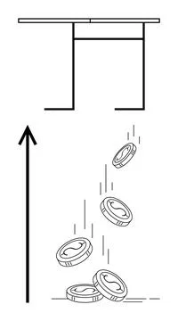 Table dropping coins upward arrow. Ideal for finance, economics, investment,  Ilustración de archivo