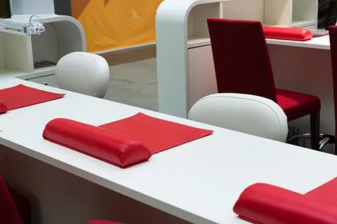 Table for express manicure at mall Stock Photos