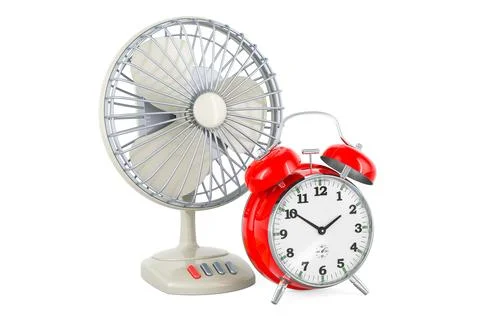 Table fan with alarm clock, 3D rendering Illustrazione stock