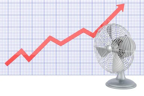 Table fan with growing chart, 3D rendering Stock Illustration