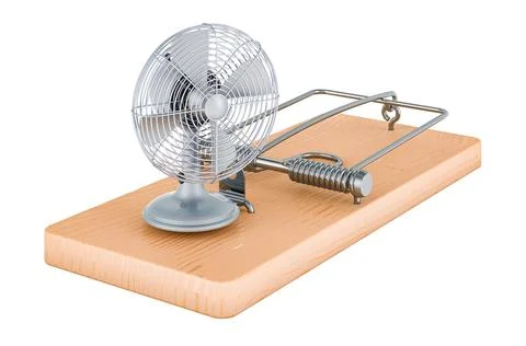 Table fan inside mousetrap, 3D rendering Stock Illustration