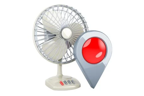 Table fan with map pointer. 3D rendering Stock Illustration