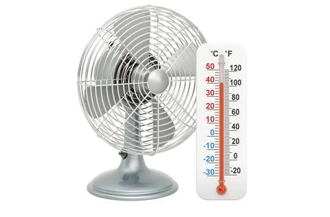 Table fan with thermometer, 3D rendering Stock Illustration
