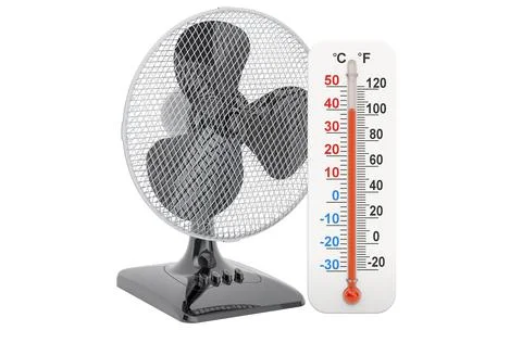 Table fan ventilator with thermometer, 3D rendering Stock Illustration