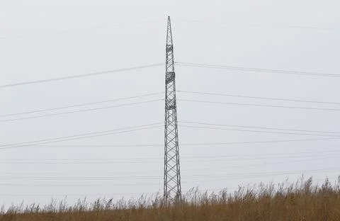 Table in the field with electric wires Stock Photos