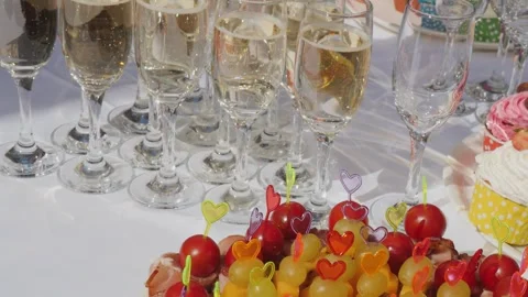 Table Filled With Glasses of Champagne Stock Footage 272183288