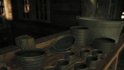 A table filled with various black dishes Stock Illustration
