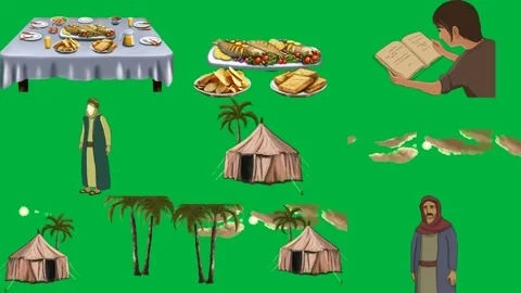 Table food drinks it plate green screen book background cartoon character. Stock Footage 310562777