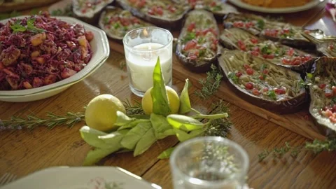 Table with food for the holiday Stock Footage 231472703