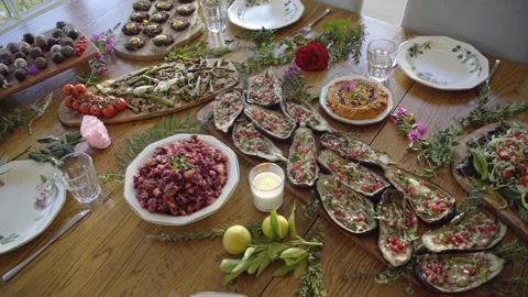 Table with food for the holiday Stock Footage 231472740