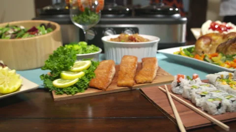 Table of Food For Party Move Left Stock Footage 64974279
