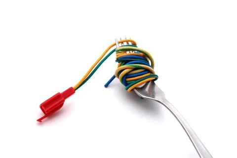 Table fork and spaghetti wires Stock Photos