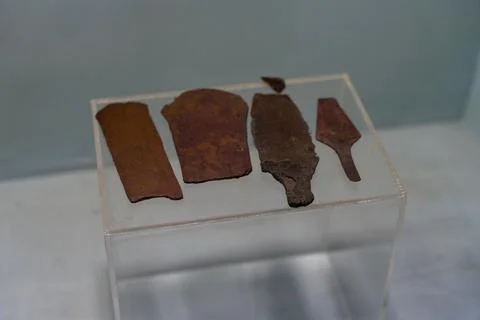 A table with four objects on it. in Chennai Stock-Fotos