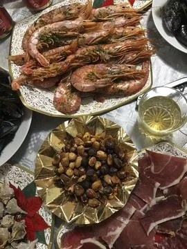Table full of assorted appetizers 스톡 사진