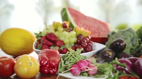 Table full of beautiful vegetables and fresh leaves. Stock Footage 132613336