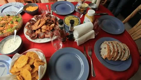 Table full of food Stock Footage 8993776