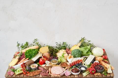 Table full of mediterranean appetizers, tapas or antipasto. Assorted Italian Stock Photos