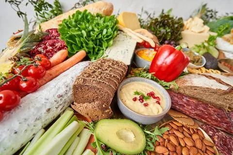 Table full of mediterranean appetizers, tapas or antipasto. Assorted Italian Stock Photos