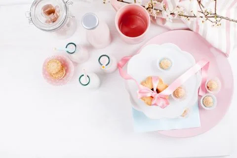 Table full of sweets and milk Stock Photos
