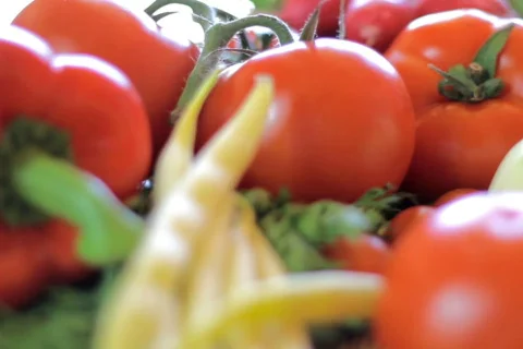 Table full of vegetables, dolly shot Stock Footage 777663