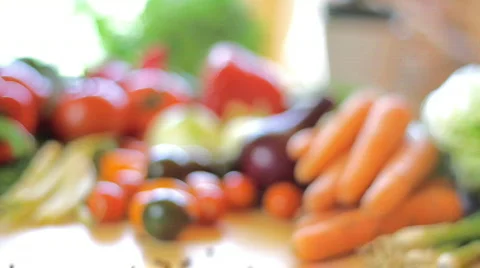 Table full of vegetables, dolly shot Stock Footage 777745