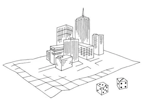 Table game city map graphic black white isolated sketch illustration vector Stock Illustration