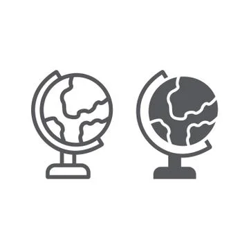 Table globe line and glyph icon, education and geography, world map sign, vector Stock Illustration