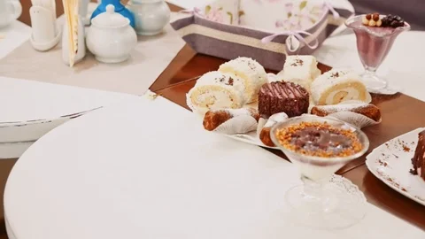 Table with grocery, confection, sweet Video stock 100855932