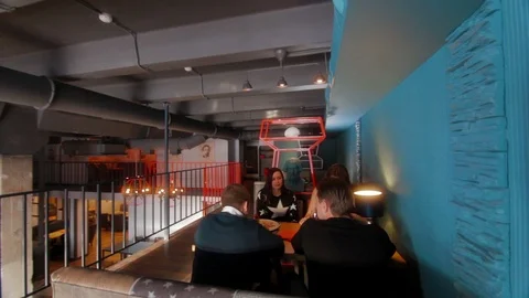 Table as group of friends meet in cafe restaurant 스톡 동영상 91139196