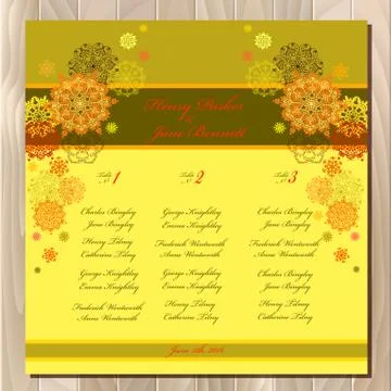 Table guest list. Vector background with winter snowflakes. Wedding template. Stock Illustration