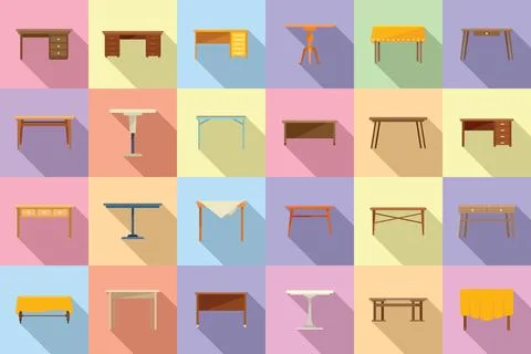 Table icon flat . Wooden desk Illustrazione stock
