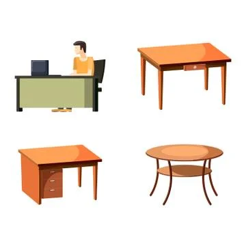 Table icon set, cartoon style Stock Illustration