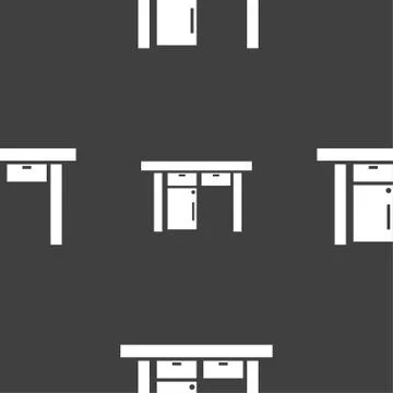 Table icon sign. Seamless pattern on a gray background. Vector Illustrazione stock