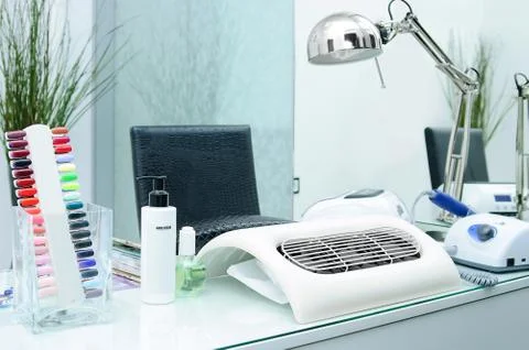 Table with the instruments of the master of nail service Stock Photos