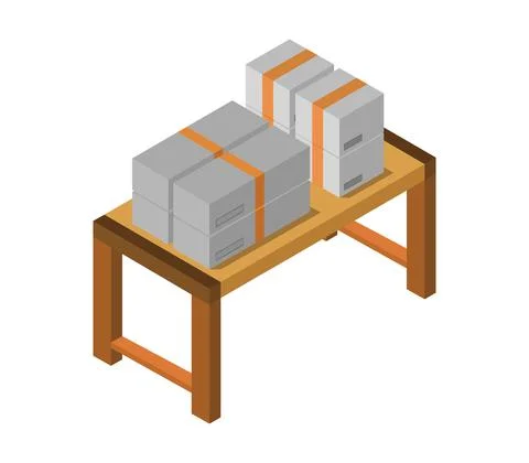 Table with isometric illustrated boxes illustrated in vector Stock Illustration