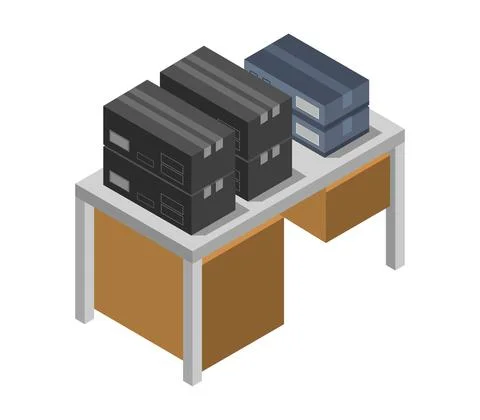 Table with isometric illustrated boxes illustrated in vector Stock Illustration