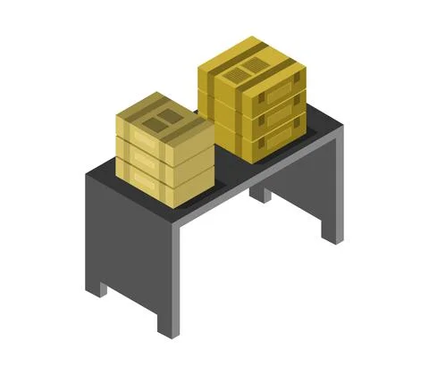 Table with isometric illustrated boxes illustrated in vector Stock Illustration