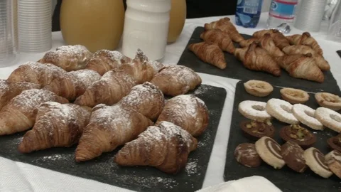 Table with italian breakfast Stock Footage 74125174