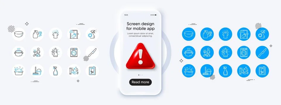 Table knife, Spray and Dont touch line icons. For web app, printing. Phone 스톡 일러스트