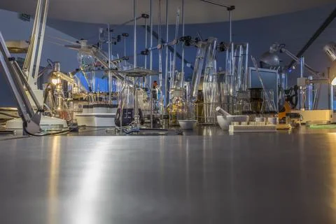 Table of a laboratory of Marine Sciences Foto stock
