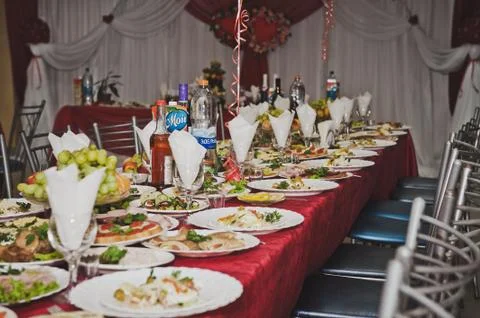 The table is Laden with dishes 7840. Stock Photos