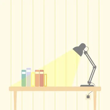 Table lamp and books on the table. Suitable for illustration media Stock Illustration