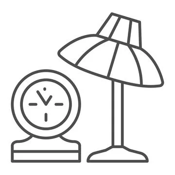 Table lamp and clock thin line icon, interior design concept, desk lamp and Stock Illustration