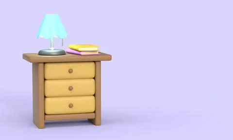 A table lamp and a stack of books on a chest of drawers. 3d render Stock Illustration
