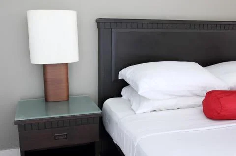 Table lamp on bedroom Stock Photos