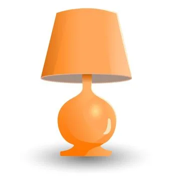 Table lamp with a bright orange lampshade on a white background. Stock Illustration