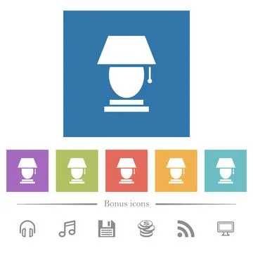 Table lamp flat white icons in square backgrounds Stock Illustration